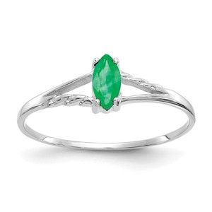 Million Charms 10k White Gold Polished Genuine Green Emerald Birthstone Ring 6